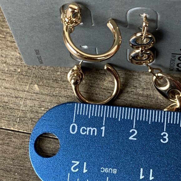 2 Pairs Nordstrom Rack Nickel Free Open Hoop Earrings Post Back Dangle Gold - Picture 7 of 7